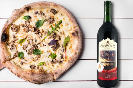 Mushroom and Gruyere Pizza with Merlot